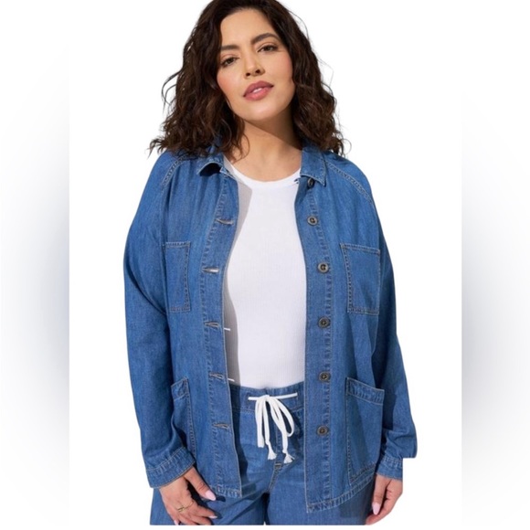 Torrid Denim Raglan Button Up Chore Jacket Size 2X Blue Medium Wash - Picture 1 of 4